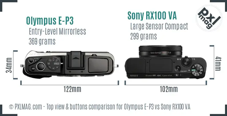 Olympus E-P3 vs Sony RX100 VA top view buttons comparison