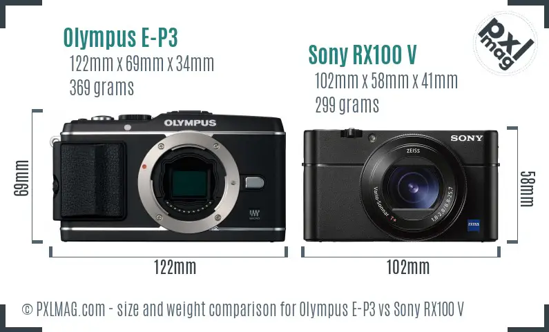 Olympus E-P3 vs Sony RX100 V size comparison