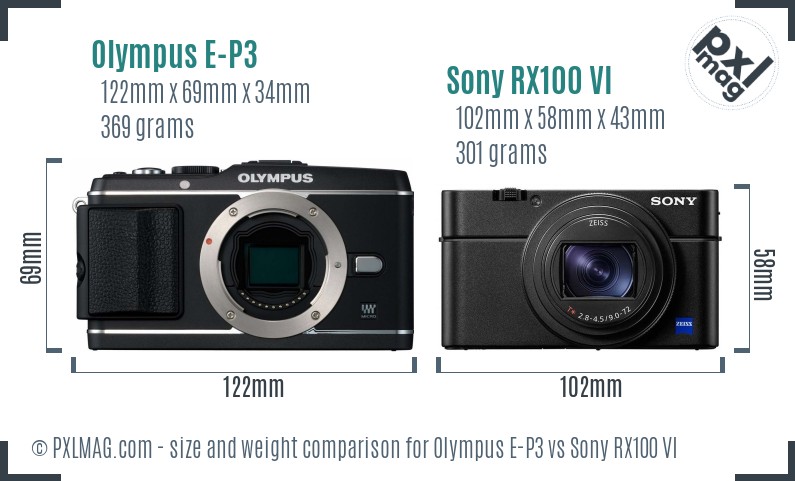 Olympus E-P3 vs Sony RX100 VI size comparison Olympus E-P3 vs Sony RX100 VI size comparison