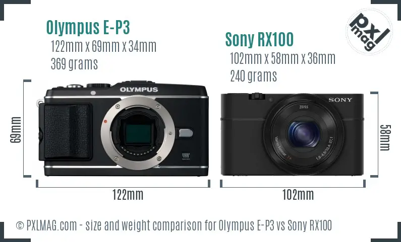 Olympus E-P3 vs Sony RX100 size comparison
