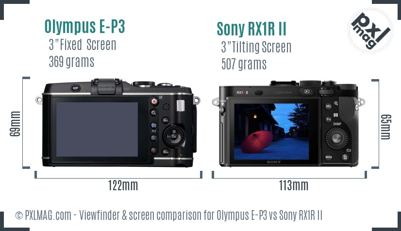 Olympus E-P3 vs Sony RX1R II Screen and Viewfinder comparison