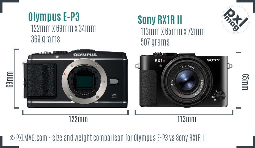 Olympus E-P3 vs Sony RX1R II size comparison Olympus E-P3 vs Sony RX1R II size comparison