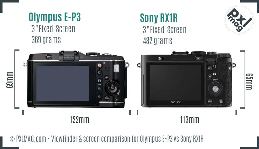 Olympus E-P3 vs Sony RX1R Screen and Viewfinder comparison