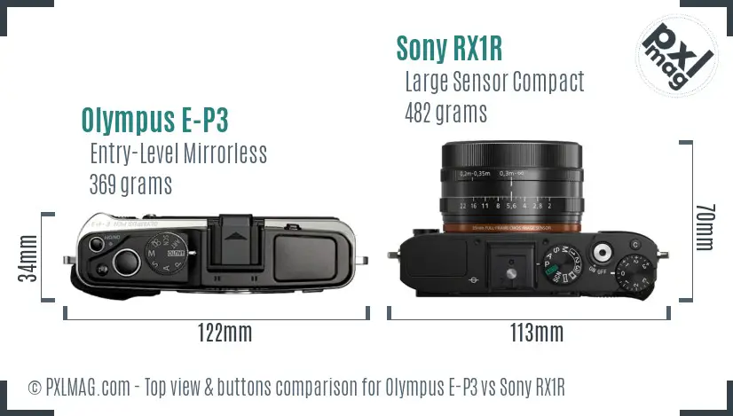 Olympus E-P3 vs Sony RX1R top view buttons comparison