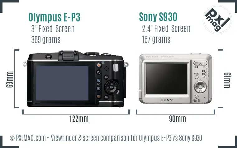 Olympus E-P3 vs Sony S930 Screen and Viewfinder comparison