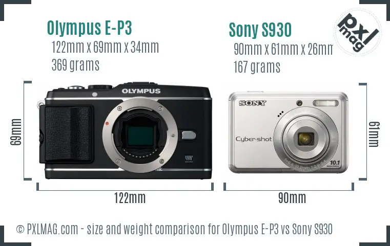 Olympus E-P3 vs Sony S930 size comparison Olympus E-P3 vs Sony S930 size comparison