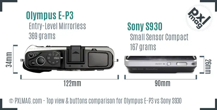 Olympus E-P3 vs Sony S930 top view buttons comparison