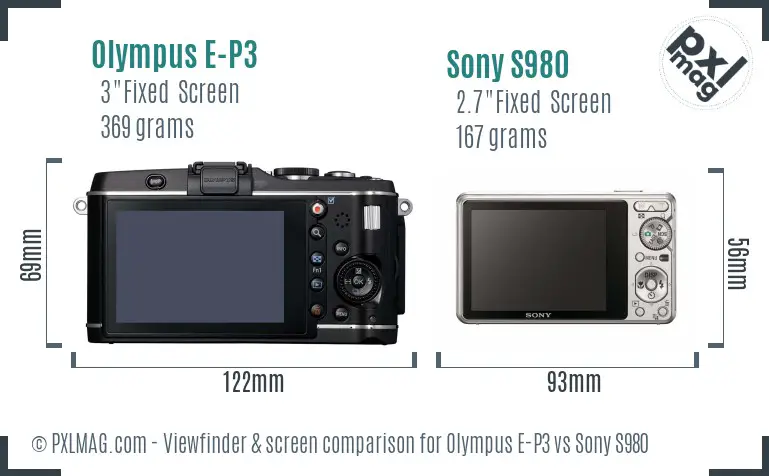 Olympus E-P3 vs Sony S980 Screen and Viewfinder comparison Olympus E-P3 vs Sony S980 Screen and Viewfinder comparison