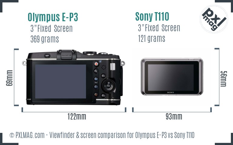 Olympus E-P3 vs Sony T110 Screen and Viewfinder comparison