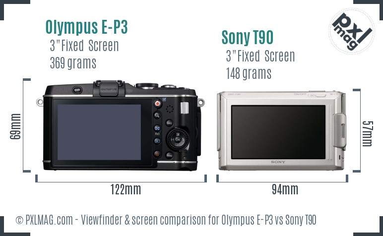 Olympus E-P3 vs Sony T90 Screen and Viewfinder comparison