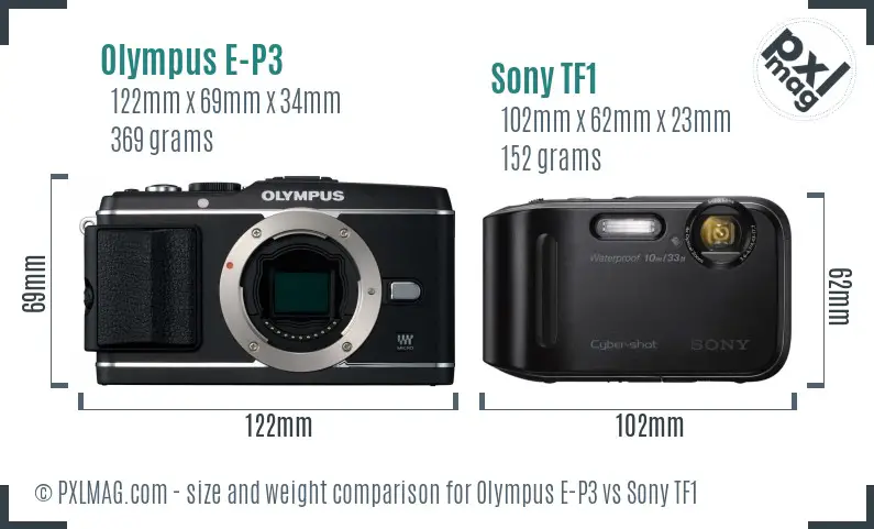 Olympus E-P3 vs Sony TF1 size comparison