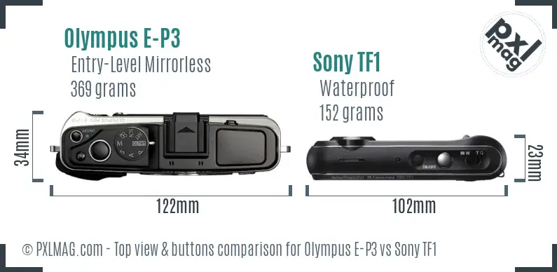 Olympus E-P3 vs Sony TF1 top view buttons comparison