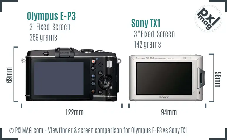 Olympus E-P3 vs Sony TX1 Screen and Viewfinder comparison