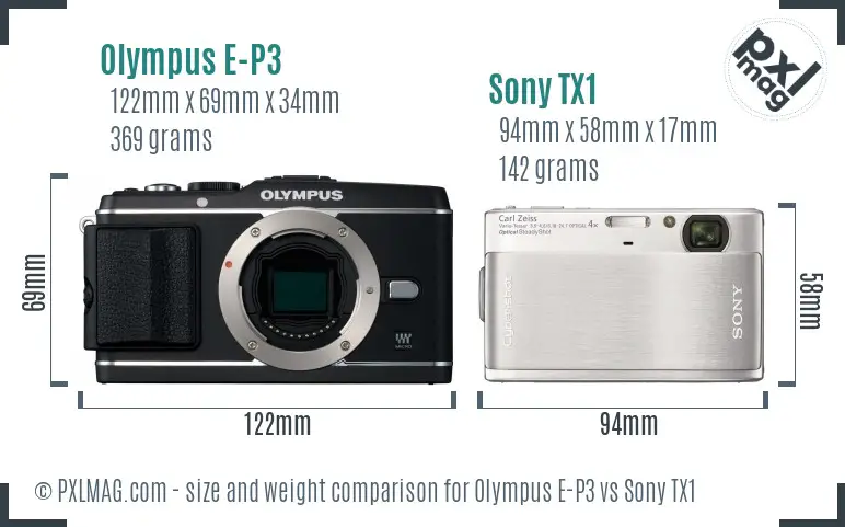 Olympus E-P3 vs Sony TX1 size comparison