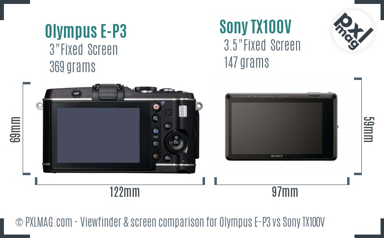 Olympus E-P3 vs Sony TX100V Screen and Viewfinder comparison