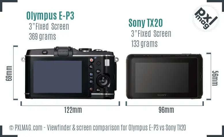 Olympus E-P3 vs Sony TX20 Screen and Viewfinder comparison