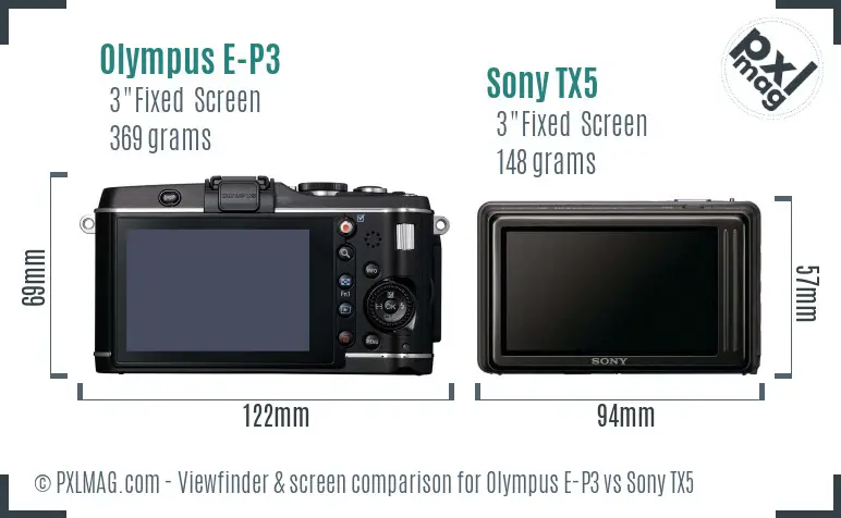Olympus E-P3 vs Sony TX5 Screen and Viewfinder comparison