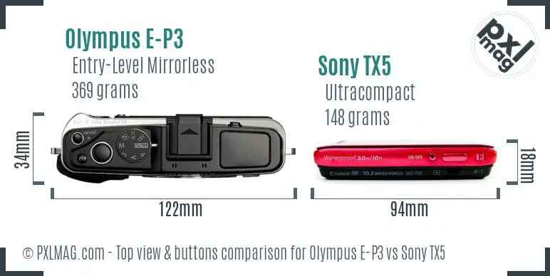Olympus E-P3 vs Sony TX5 top view buttons comparison