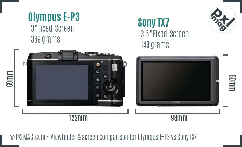 Olympus E-P3 vs Sony TX7 Screen and Viewfinder comparison