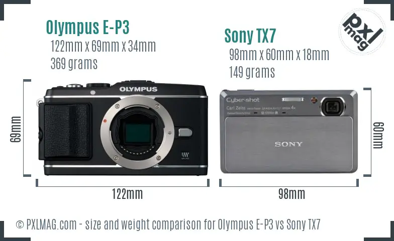 Olympus E-P3 vs Sony TX7 size comparison