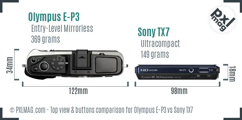 Olympus E-P3 vs Sony TX7 top view buttons comparison