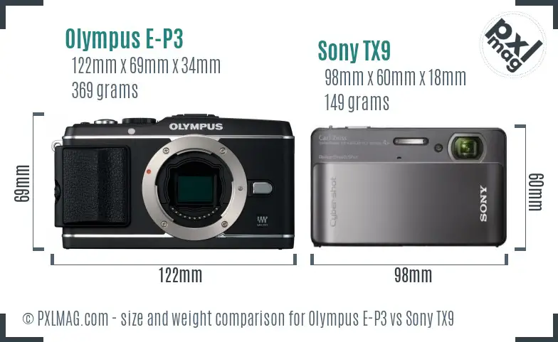 Olympus E-P3 vs Sony TX9 size comparison Olympus E-P3 vs Sony TX9 size comparison