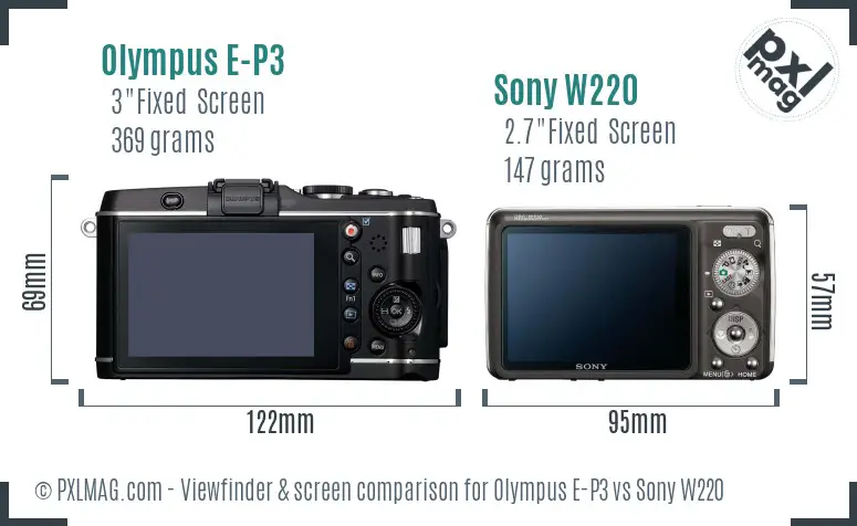 Olympus E-P3 vs Sony W220 Screen and Viewfinder comparison