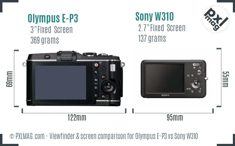 Olympus E-P3 vs Sony W310 Screen and Viewfinder comparison Olympus E-P3 vs Sony W310 Screen and Viewfinder comparison