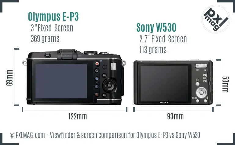 Olympus E-P3 vs Sony W530 Screen and Viewfinder comparison