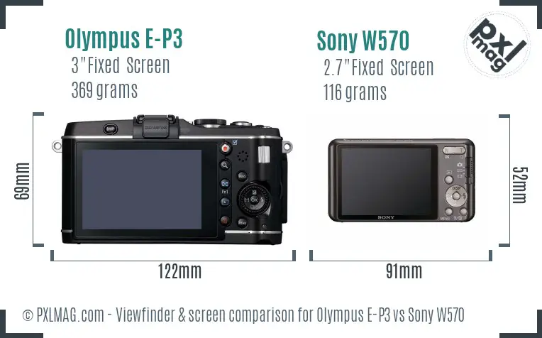 Olympus E-P3 vs Sony W570 Screen and Viewfinder comparison