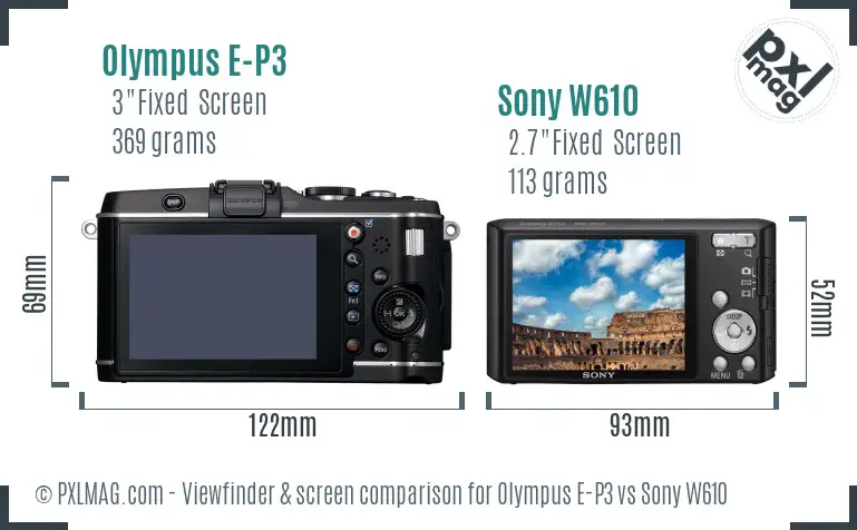 Olympus E-P3 vs Sony W610 Screen and Viewfinder comparison Olympus E-P3 vs Sony W610 Screen and Viewfinder comparison