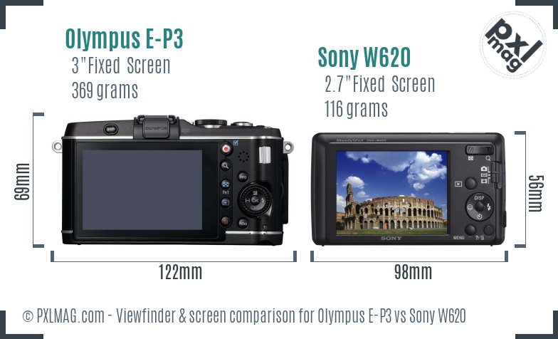 Olympus E-P3 vs Sony W620 Screen and Viewfinder comparison