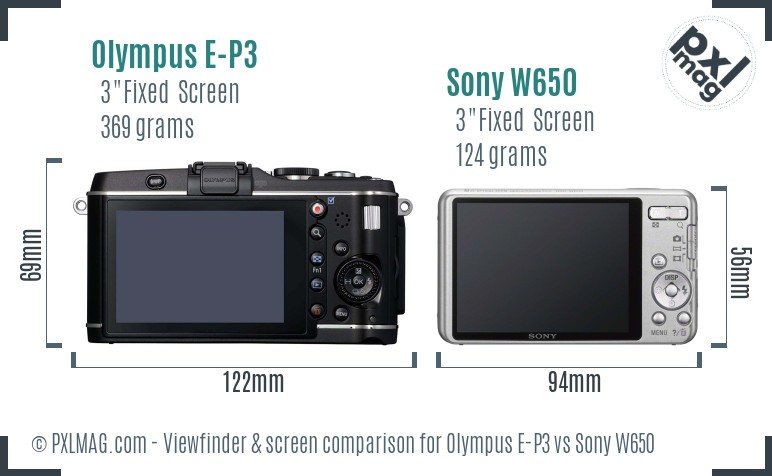 Olympus E-P3 vs Sony W650 Screen and Viewfinder comparison