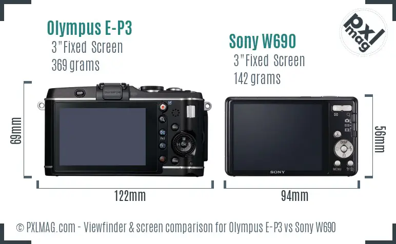 Olympus E-P3 vs Sony W690 Screen and Viewfinder comparison