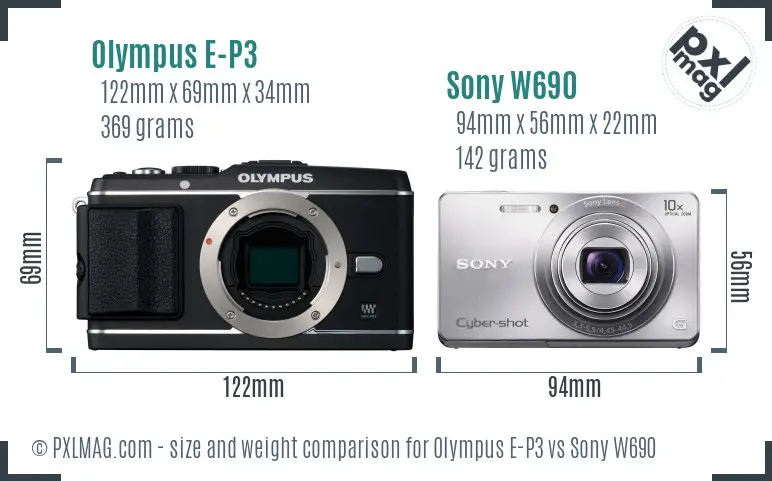 Olympus E-P3 vs Sony W690 size comparison