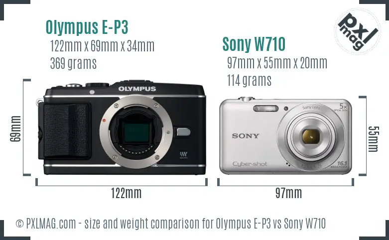 Olympus E-P3 vs Sony W710 size comparison