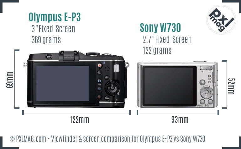 Olympus E-P3 vs Sony W730 Screen and Viewfinder comparison