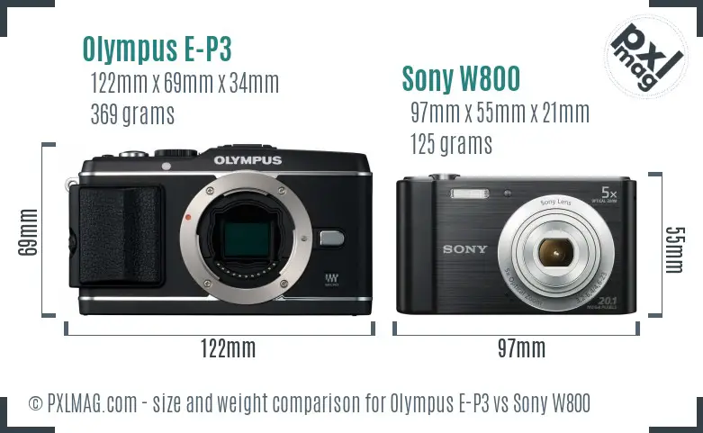 Olympus E-P3 vs Sony W800 size comparison Olympus E-P3 vs Sony W800 size comparison