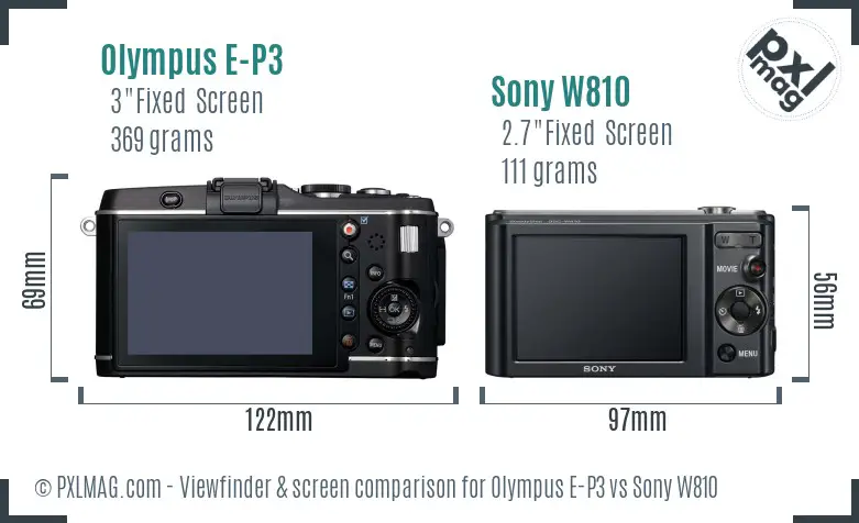 Olympus E-P3 vs Sony W810 Screen and Viewfinder comparison