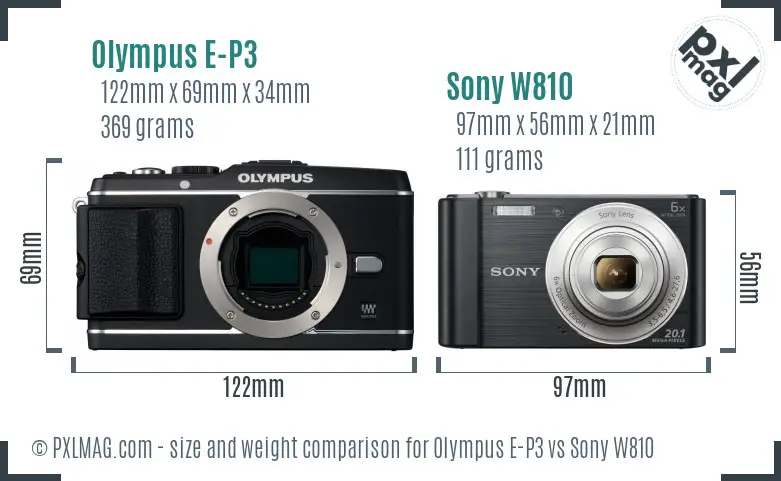 Olympus E-P3 vs Sony W810 size comparison