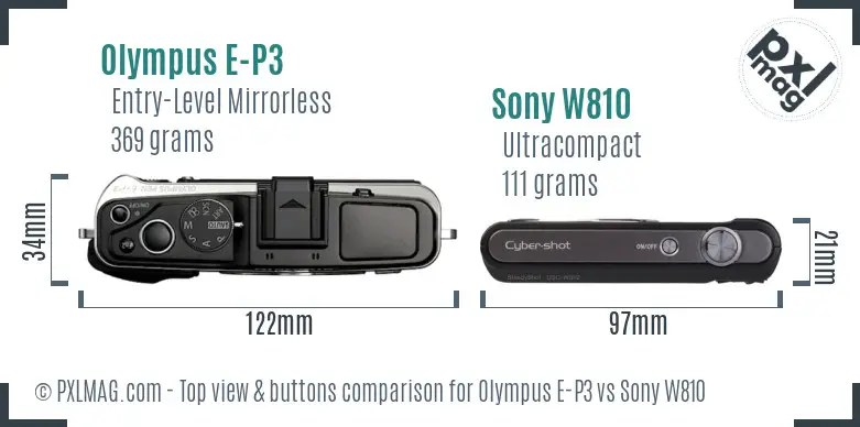 Olympus E-P3 vs Sony W810 top view buttons comparison