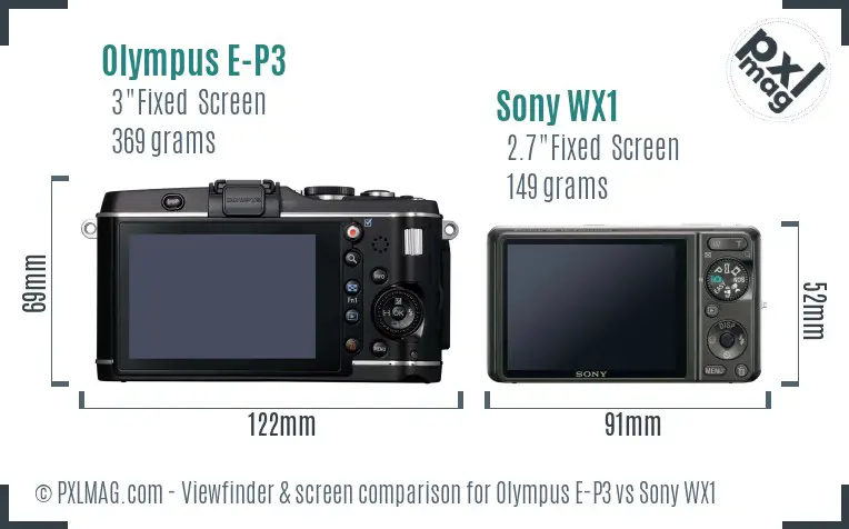 Olympus E-P3 vs Sony WX1 Screen and Viewfinder comparison