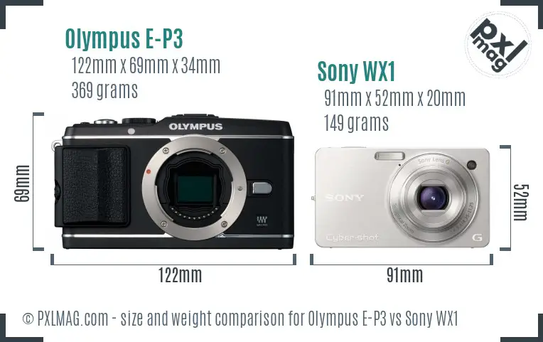 Olympus E-P3 vs Sony WX1 size comparison