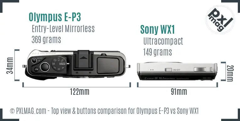 Olympus E-P3 vs Sony WX1 top view buttons comparison