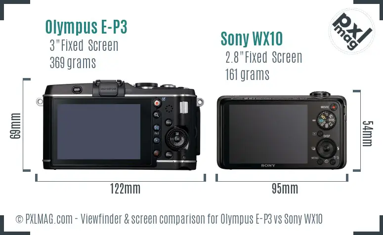 Olympus E-P3 vs Sony WX10 Screen and Viewfinder comparison