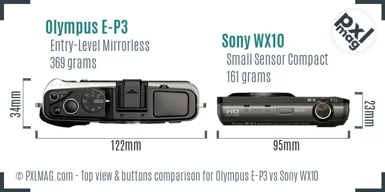 Olympus E-P3 vs Sony WX10 top view buttons comparison