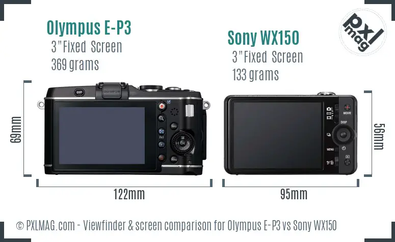 Olympus E-P3 vs Sony WX150 Screen and Viewfinder comparison