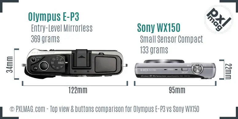 Olympus E-P3 vs Sony WX150 top view buttons comparison