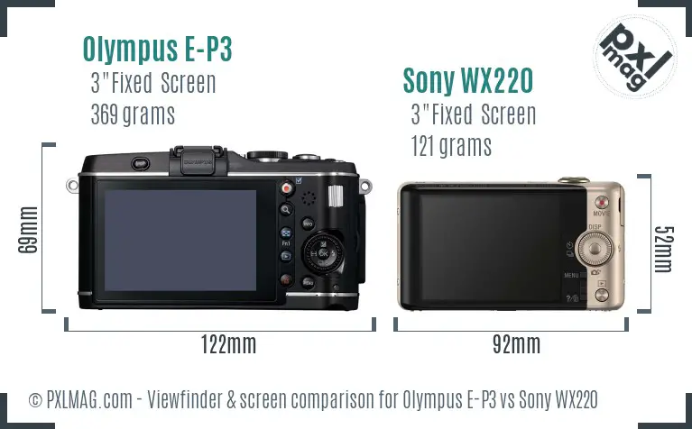 Olympus E-P3 vs Sony WX220 Screen and Viewfinder comparison Olympus E-P3 vs Sony WX220 Screen and Viewfinder comparison