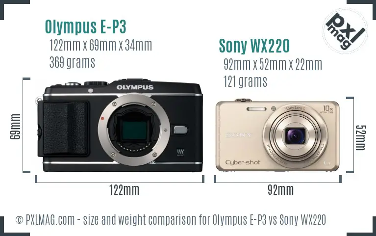 Olympus E-P3 vs Sony WX220 size comparison Olympus E-P3 vs Sony WX220 size comparison